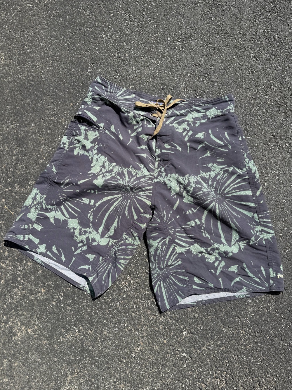 Patagonia Black & Green Floral Hybrid Board Shorts